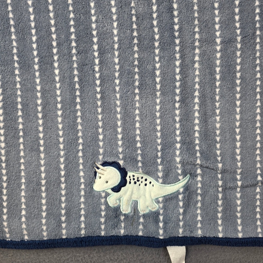 Parent's Choice Dinosaur Baby Blanket Blue White Stripe Triceratops Applique
